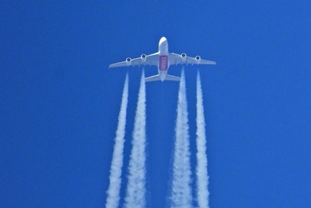 Airbus A380-800 (N215) - On its way from Dubai to Los Angeles UAE-215 approaches Carson City, Nevada, USA