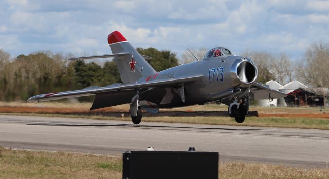 MIKOYAN MiG-17 (N1713P) - A Mikoyan-Gurevich MIG-17F Fresco arriving Runway 19 @ H.L. Sonny Callahan Airport, Fairhope, AL during the 2019 Classic Jet Aircraft Association Presidential Fly-In and Convention - February 27, 2019.