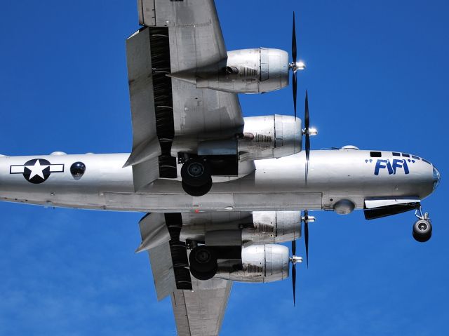 Boeing B-17 Flying Fortress (N529B) - AMERICAN AIRPOWER HERITAGE FLY MUSEUM on final for runway 2 at KJQF. Great view of the belly of this magnificent beast. - 5/25/13