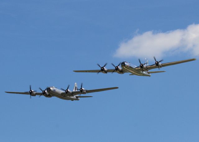 — — - A rare sight these days - the only two flying Boeing B-29s, Fifi & Doc, in formation at AirVenture 2017, Oshkosh, WI