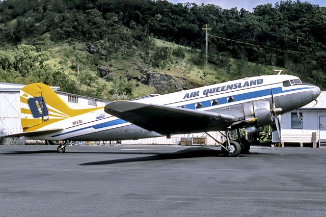 VH-EDC — - AIR QUEENSLAND - DOUGLAS C-47A SKYTRAIN - REG : VH-EDC (CN 12874) - CAIRNS QUEENSLAND AUSTRALIA - YBCS 22/6/1986 35MM SLIDE CONVERSION USING A LIGHTBOX AND A NIKON L810 CAMERA IN THE MACR MODE.