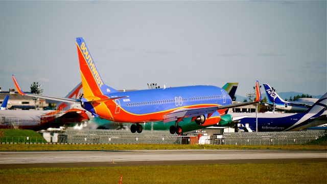 Boeing 737-800 (N8309C) - BOE608 (LN:4043) nears touchdown on runway 16R during its maiden flight test on 5/10/12.