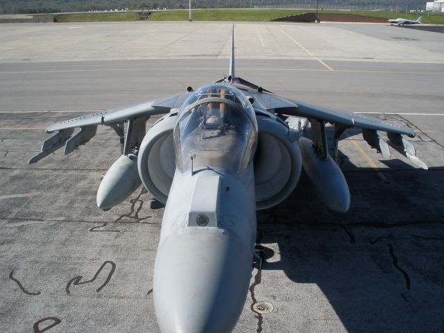 — — - U.S.Marines AV-8B Harrier.I took this shot from the top of a fuel truck.Looks a lot different from up top.