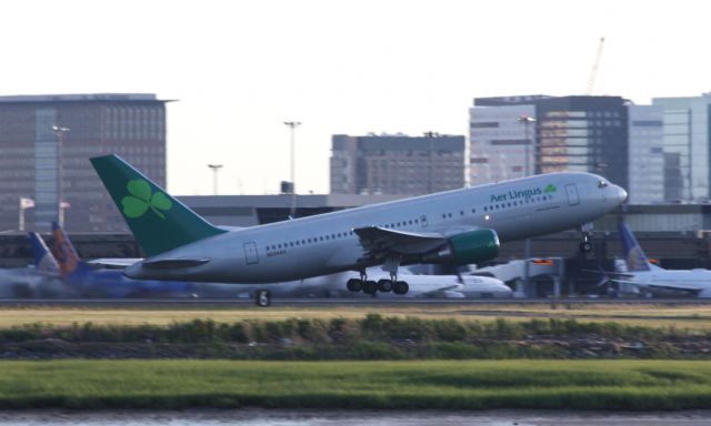 BOEING 767-200 (N234AX) - Omni Air B767-200 painted in Aer Lingus hybrid livery is operating from BOS to Shannon during this Summer. 