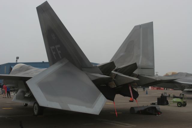 Lockheed F-22 Raptor — - Pair of Langley AFB f-22s at Duluth, MN Air Show 2014 - Clouds & Fog most of the time.