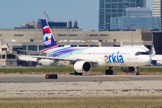 4X-AGN — - A very rare visitor to Boston this morning. Arkia A321-251NX stopped by for some fuel on its way to Arizona. 