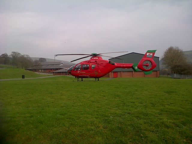 G-WASN — - Heli-med 65 at Rhymney Comprehensive School Yesterday (02.04.14)