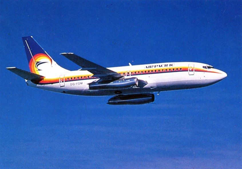 Boeing 737-200 (DQ-FJM) - A rare photo of the good old days of air pacific flying NZAA- NFFN Boeing 737-200 in original decals