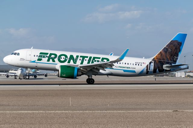 Airbus A320 (N313FR) - Frontiers A320NEO named Willy the Bison arriving into Las Vegas after a quick flight