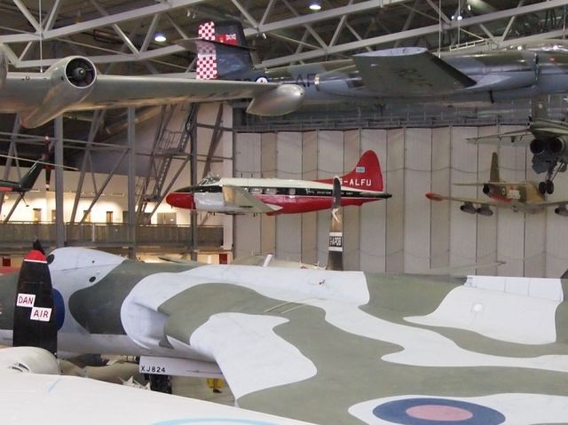 Hawker Siddeley Dove (G-ALFU) - G-ALFU now hanging up at Duxford