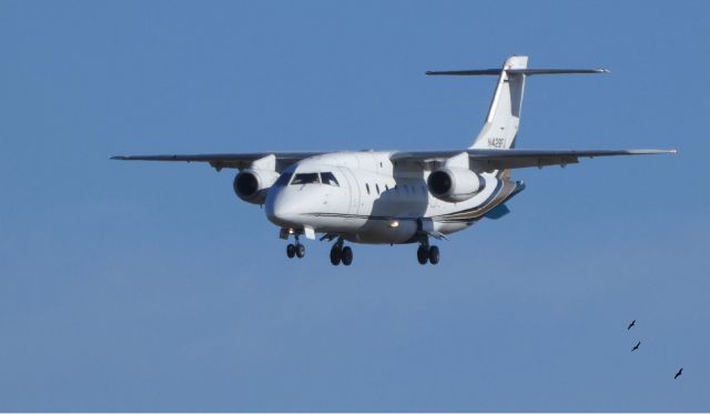 Fairchild Dornier 328JET (N429FJ) - On final is this 2001 Fairchild-Dornier 328-300 in the Winter of 2019. Seating capacity for 34 passengers.