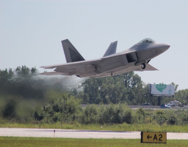 — — - At Gary Regional Airport watching The F-22 Raptor takeoff for its practice run at the Chicago Air and Water Show.