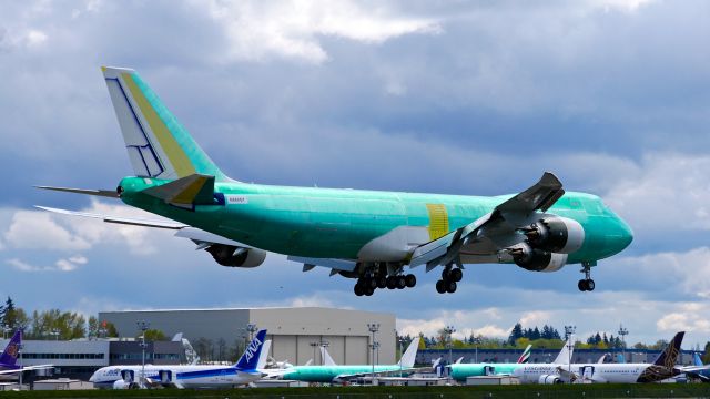 BOEING 747-8 (N860GT) - BOE701 on short final to Rwy 16R to complete a B1 flight on 4.22.22. (B747-8F / ln 1571 / cn 67147).