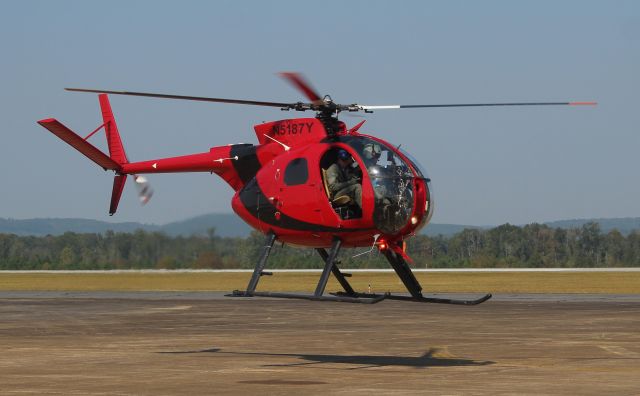 MD Helicopters MD 500 (N5187Y) - A Hughes OH-6A Cayuse (369A) of the United States Department of Agriculture departing Northeast Alabama Regional Airport, Gadsden, AL - October 2, 2019. Best seen in "full."