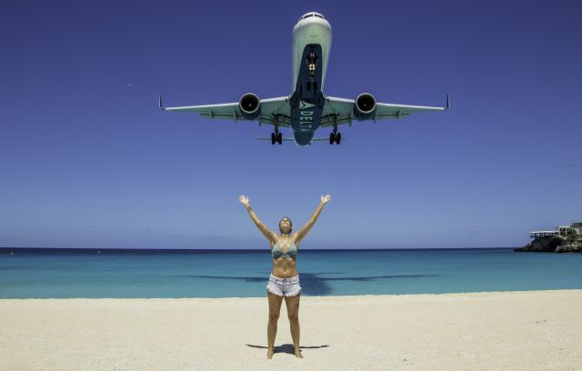 Boeing 757-200 (N6714Q) - Wow the beach is empty with just Her & Delta, arriving from ATL on a repatriation mission May 14th 2020