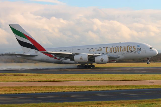 Airbus A380-800 (A6-EEE) - Manchester 01/02/17. Flight EK18 taking off to Dubai