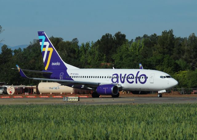 Boeing 737-700 (N708VL) - KRDD - April 2023 first time I saw this new/used AVELO Airlines 737-700 since moving back to Redding...AVELO serving Redding Thursday/Sunday's departing here Sunday about 0805am on Runway 16 for KBUR - AVELO picked this jet up Nov 2022. This jet originally delivered to Southwest Airlines June 2004 as N466WN as LN 1520.