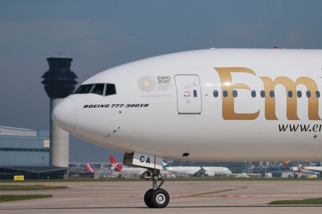 BOEING 777-300ER (A6-ECA) - Departing Manchester uk for Dubai          07-05-2018 JRoon