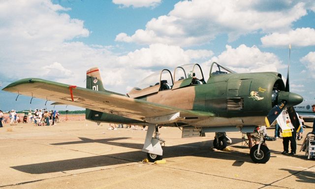 North American Trojan (N285DL) - "Swamp Fever", a North American AT-28D Trojan, at Barksdale AFB Airshow, May 2005.  USAF s/n 51-3681, msn 174-219, built as a T-28A, converted to AT-28D-5 and currently with FAA civil registration of N285DL as a T-28D.