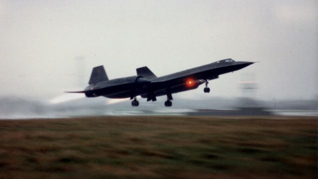 Lockheed Blackbird (UNK) - Dreary morning takeoff in the U.K. RAF  Mildenhall mid 1980s 