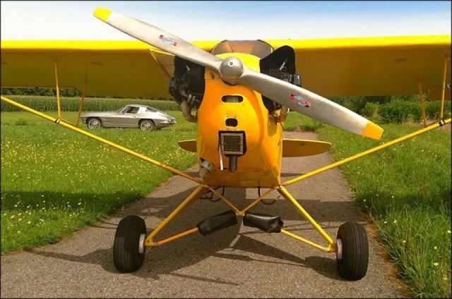 Piper NE Cub (N58029) - Our J-3 Cub framing our 63 Corvette...Woodstock airport, Woodstock, CT.