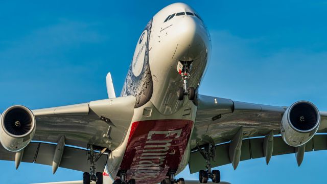 Airbus A380-800 (A6-EUX) - EK 19 seconds before touch down 23R at Manchester