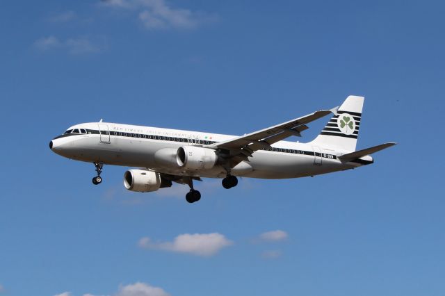 Airbus A320 (EI-DVM) - Aer Lingus (EI) EI-DVM A320-214  [cn4634] - 75th Anniversary Liverybr /London Heathrow (LHR): Flight EI34 arriving from Belfast City (BHD). The aircraft was painted in a retro “Irish International” livery dating back to the early 1960’s to commemorate Aer Lingus’ 75th Anniversary in 2011.br /Taken from Myrtle Avenue Gardens, Hatton Cross (27L approach)br /br /2018 08 02br /a rel=nofollow href=http://alphayankee.smugmug.com/Airlines-and-Airliners-Portfolio/Airlines/EuropeanAirlines/Aer-Lingus-EIhttps://alphayankee.smugmug.com/Airlines-and-Airliners-Portfolio/Airlines/EuropeanAirlines/Aer-Lingus-EI/a