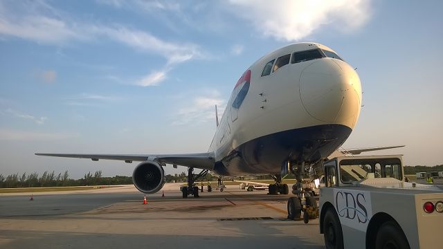 BOEING 767-300 (G-BNWY) - 28-8-2015. British Airways Boeing 767-300 G-BNWY in the evening sunshine at GCM loading the last few passengers for her trip back to London via Nassau.The BA 767 fleet is getting very tired indeed, all are fitted with Rolls Royce engines which make them rather unique. <br>No doubt these 767s  will be on their way to Victorville / Parted out soon so uploaded this to FA for a database/history shot of both aircraft and airport.