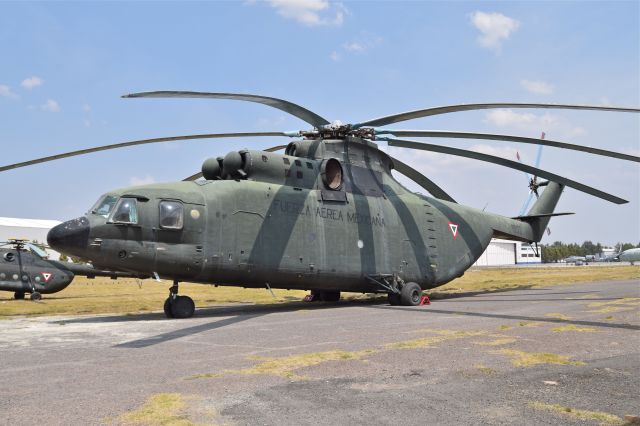 MIL Mi-26 (FAM1902) - Mil Mi-26T FAM-1902 helicopter for heavy transport of Mexican Air Force (FAM) preserved in Military Aviation Muesum (MUMA) on display during the open day in trade show "FAMEX 2019" at Santa Lucia AB (04/2019).