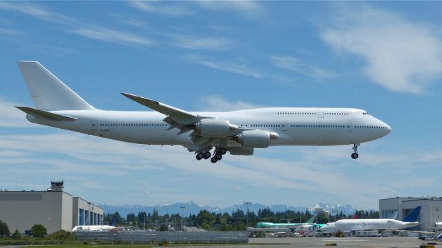 BOEING 747-8 (HZ-HMS1) - BOE4 (LN:1446) on final approach to runway 16R during a flight test on 6/20/12. This is a BBJ for the Saudi Arabian Government.