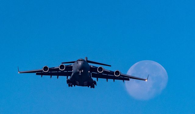 — — - The  Boeing C-17 Globemaster on a slow fly by during the Bangalore Aero India show. Aero India is a biennial air show and aviation exhibition held in Bengaluru, India at the Yelahanka Air Force Station. It is organised by the Defence Exhibition Organisation. [https://en.wikipedia.org/wiki/Aero_India]