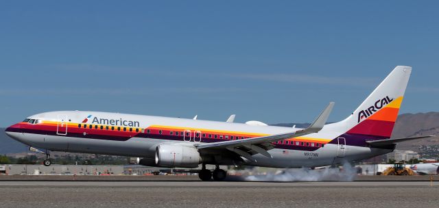 Boeing 737-800 (N917NN) - Visited here yesterday in the noon hour and then proceeded on to Chicago (KORD) and ended the day at Raleigh-Durham (KRDU). Reversed the routes this morning and is captured here touching down on 16L earlier today as it makes a late morning arrival back here.