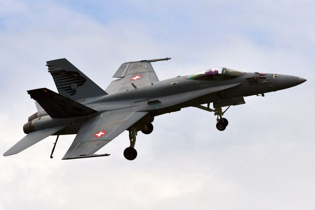 McDonnell Douglas FA-18 Hornet (J5018) - Demonstration in Thun, Switzerland. (08-17-2019), hook down