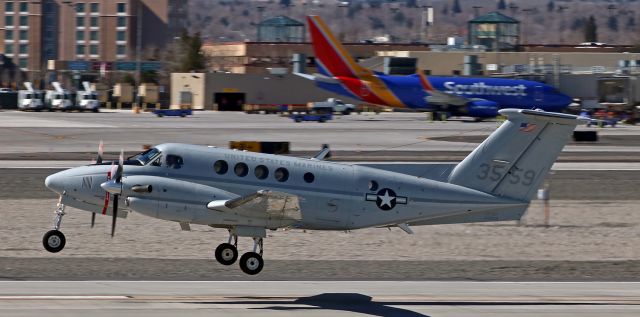 Beechcraft Super King Air 200 (16-3559) - "Yuma Two-Oh-Oh," a USMC UC-12F (163559), lifts away from runway 16L as it makes a noon-hour departure from Reno.