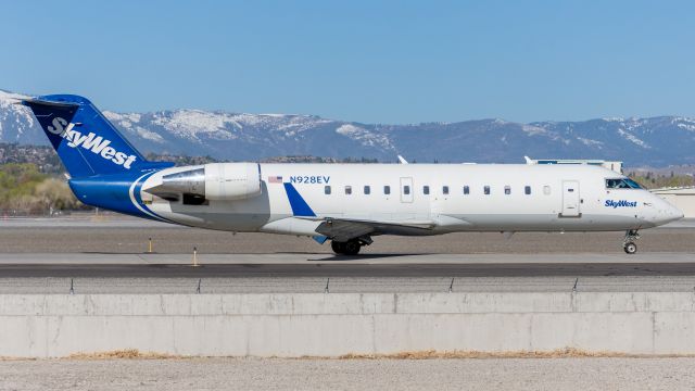 Canadair Regional Jet CRJ-200 (N928EV) - SkyWest 4751 in the SkyWest house colors after using all of 16L on arrival from Los Angeles