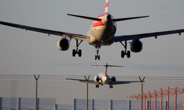 Airbus A319 — - American Airlines Flight AAL2067 arriving at Detroit Metro on April 12th, 2016. This is two combined images (composite). The bottom 1/3rd is a shot I took just before the Airbus arrived. I wanted to showcase the runway to give my viewers a sense of decreasing altitude i.e the plane landing.