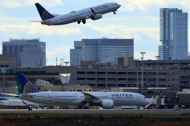 Boeing 787-9 Dreamliner (N35953) - One United flight arriving while another departs. 