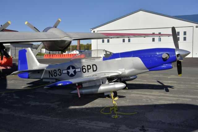 North American P-51 Mustang (N836PD) - N836PD, a 2006 SAL 2/3 P-51, Powered. by a P&W PT6-20 home built by James E Bradley parked with other Mid Atlantic Air Museum planes on 10/23/2023.