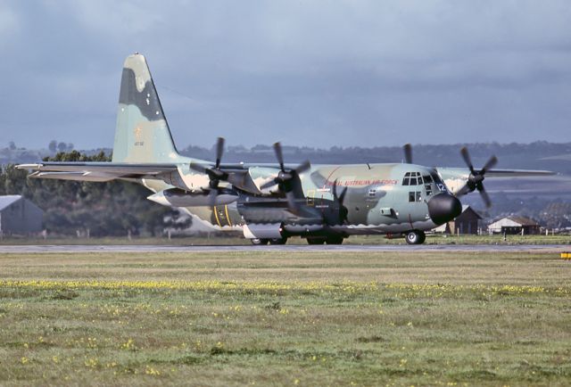 A97012 — - AUSTRALIA - AIR FORCE - LOCKHEED C-130H HERCULES (L-382) - REG : A97-012 (CN 382-4793) - EDINBURGH RAAF BASE ADELAIDE SA. AUSTRALIA - YPED (18/7/1980)35MM SLIDE SCANNED WITH A EPSON V700 PERFECTION FLATBED SCANNER AT 6400 DPI.