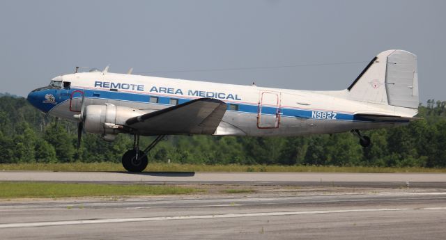 Douglas DC-3 (N982Z) - A 1942 model Douglas DC-3C (originally constructed as a C-47A-20-DK, construction number 12947) on its takeoff roll at Northeast Alabama Regional Airport, Gadsden, AL - June 27, 2023.