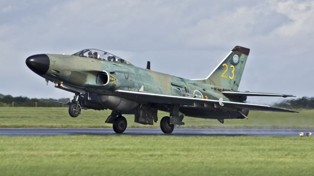 Saab Lansen (SE-RMD) - Swedish Air Force Historic Flight Saab J-32B Lansen SE-RMD arrives for the RAF Scampton Air Show - 8th September 2017