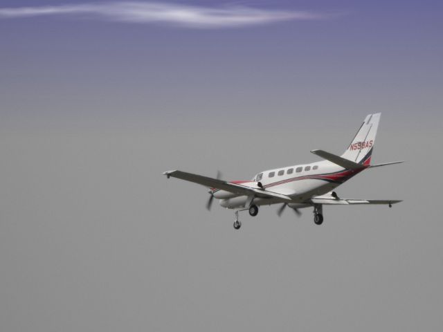 Cessna Chancellor (N598AS) - This twin engine Cessna aircraft is seen here on approach in Spring of 2012