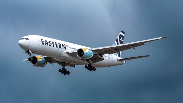 Boeing 777-200 (N771KW) - Eastern Airlines B772 acting as a military charter inbound for KSJC following the 7-hour trek from San Juan.