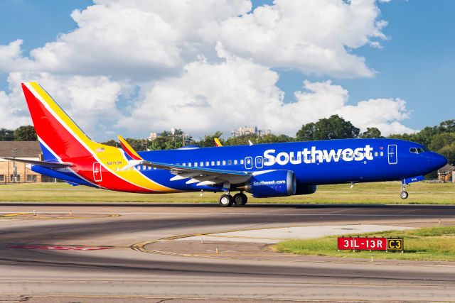 Boeing 737-800 (N8710M) - N7810M, SWAs first B737-8 MAX, departing for BUR on a proving run.