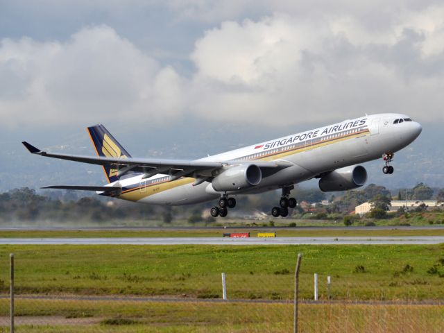 Airbus A330-300 (9V-STP) - Getting airborne off runway 23 on a cold, gloomy winters day and heading home to Singapore. Wednesday 4th July 2012.