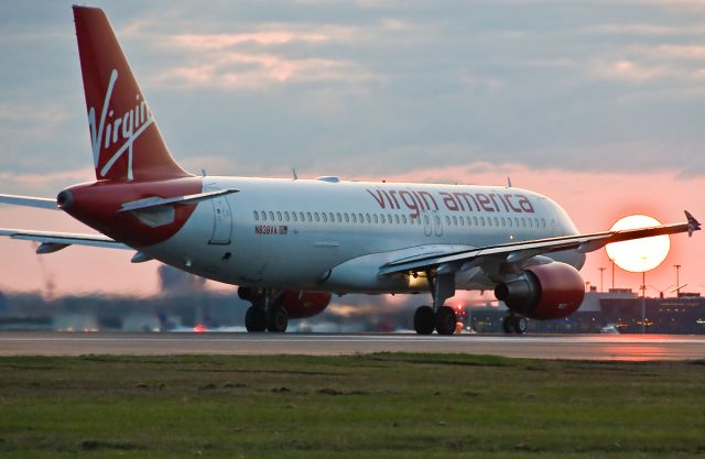 Airbus A320 (N838VA) - Red Hot Virgin Sunset @ KBOS Logan on FlightAware.Com !