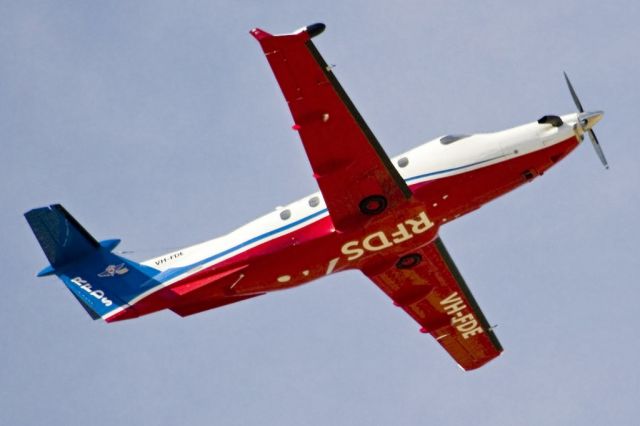 Pilatus PC-12 (VH-FDE) - Heading skywards off runway 23. Thursday 4th April 2013.