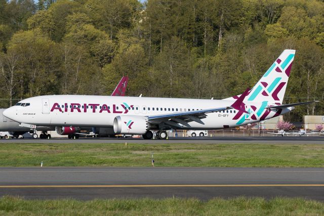 Boeing 737 MAX 8 (EI-GFY) - The first 737 Max 8 for Air Italy returns from paint in Portland.