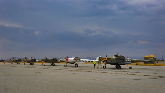 Lockheed P-38 Lightning — - From left to right:br /br /Skidoobr /Thoughts of Midnightbr /Glacier Girlbr /Honey Bunnybr /Tangerine