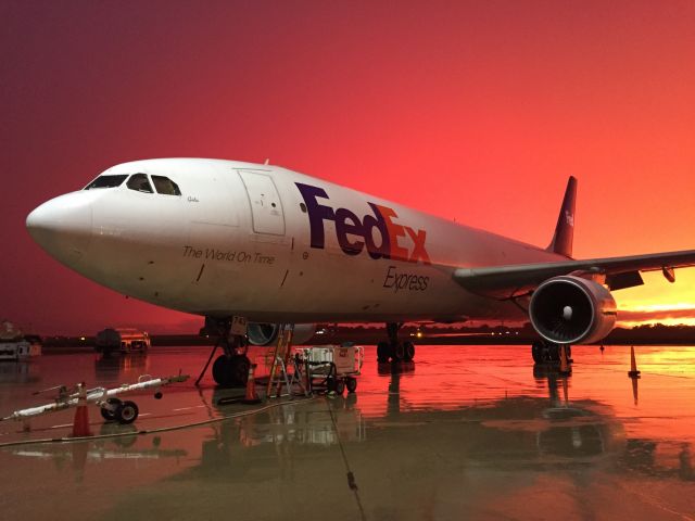 Airbus A300F4-600 (N743FD) - Fed Ex "Gita" shrouded in sunlight after the storm which brought 65 mph winds to Appleton on 8-5-19.